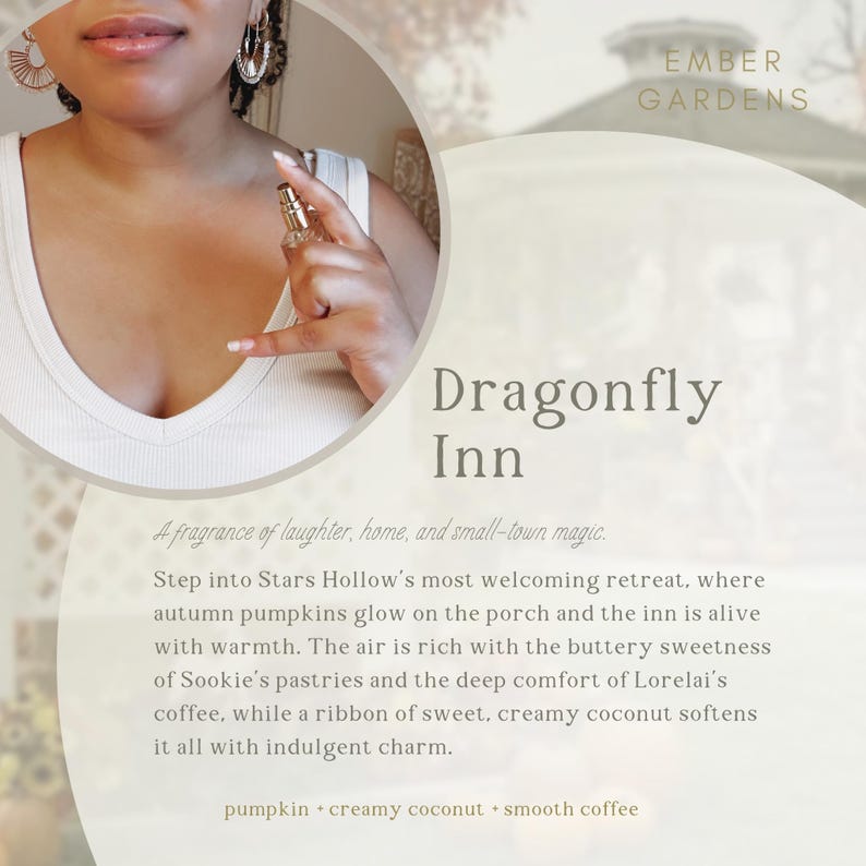 Dragonfly Inn Perfume: Fall Perfume Handmade Gourmand Perfume warm latte, smooth pumpkin, creamy coconut, Fall Fragrance Autumn Stars Hollow