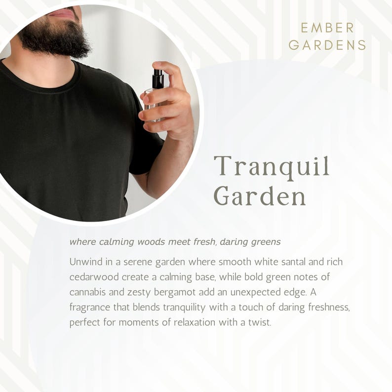 Tranquil Garden Handmade Cologne | Cannabis Cologne for Men | Stress Relieving Spray | Bergamot Scented